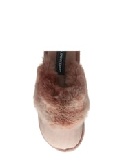 Dunlop Pink Ladies Closed Toe Faux Fur Mule Slippers - Image 4 of 4