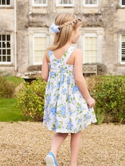 Trotters London Blue 100% Cotton Cornflower Adelina Vintage Rose Cross Back Dress - Image 2 of 5