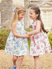 Trotters London Blue 100% Cotton Cornflower Adelina Vintage Rose Cross Back Dress - Image 3 of 5