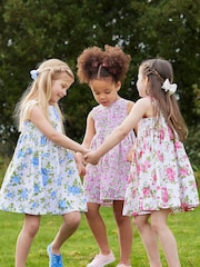 Trotters London Blue 100% Cotton Cornflower Adelina Vintage Rose Cross Back Dress - Image 4 of 5