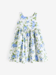 Trotters London Blue 100% Cotton Cornflower Adelina Vintage Rose Cross Back Dress - Image 5 of 5