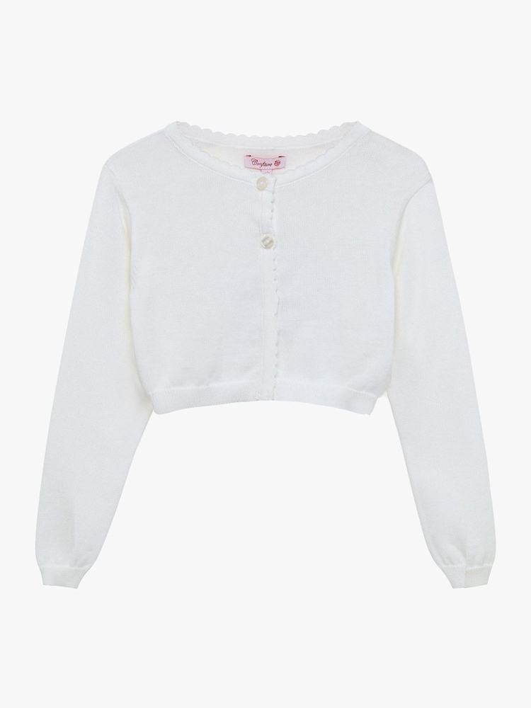 Trotters London White Sophie Cropped 100% Cotton Cardigan - Image 1 of 4