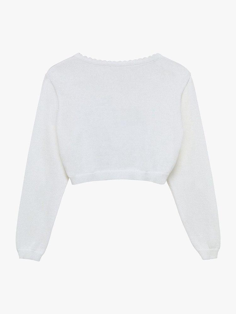 Trotters London White Sophie Cropped 100% Cotton Cardigan - Image 2 of 4