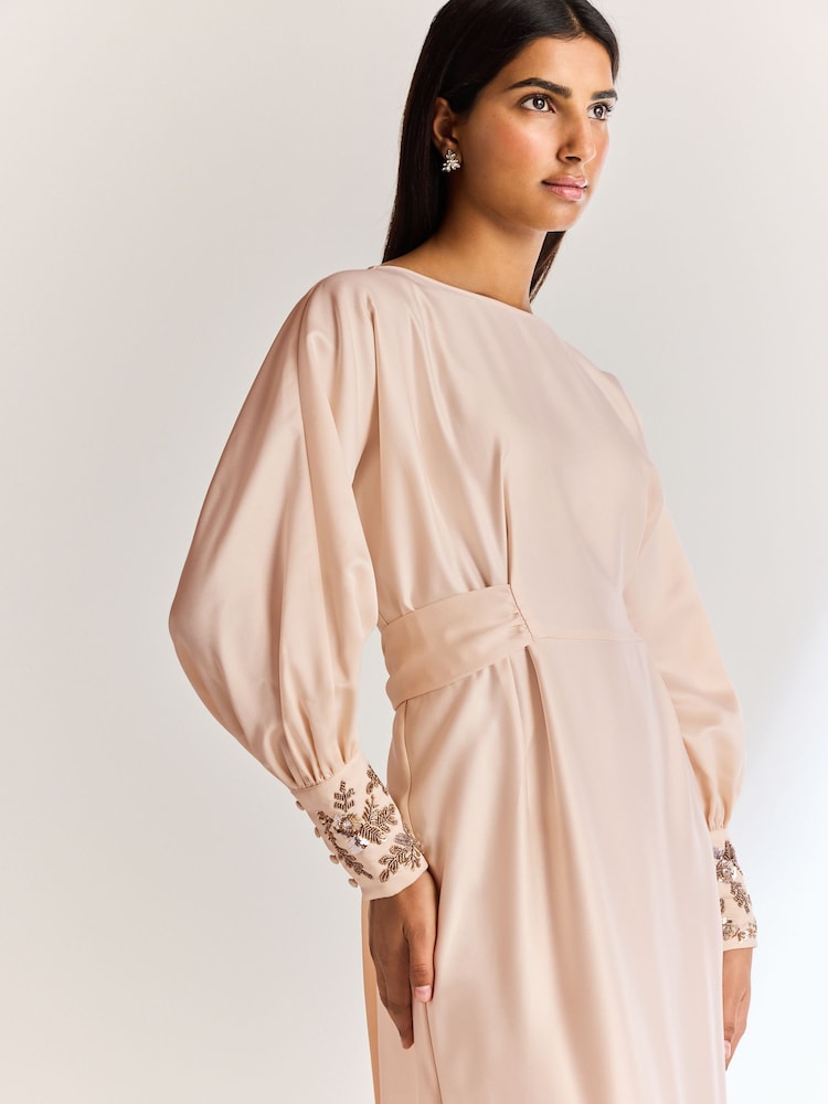 Pink Embellished Cuff Long Sleeve Occasion Maxi Dress - Image 3 of 6