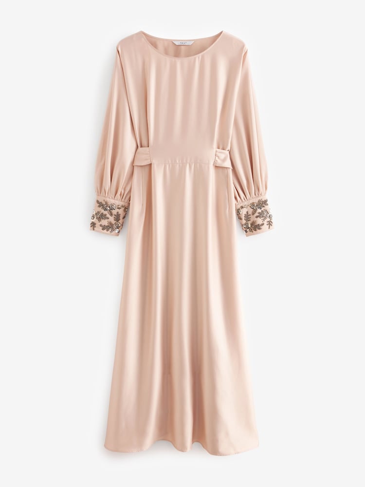 Pink Embellished Cuff Long Sleeve Occasion Maxi Dress - Image 5 of 6