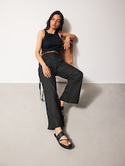 Schwarz - Elegante Hose mit weitem Bein aus Baumwollmix - Bild 2 von 7