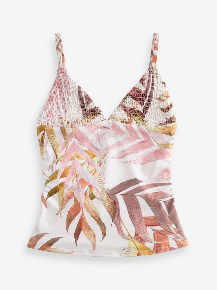 Ecru Cream Leaf Shirred Tummy Control Tankini Top - Image 6 of 6