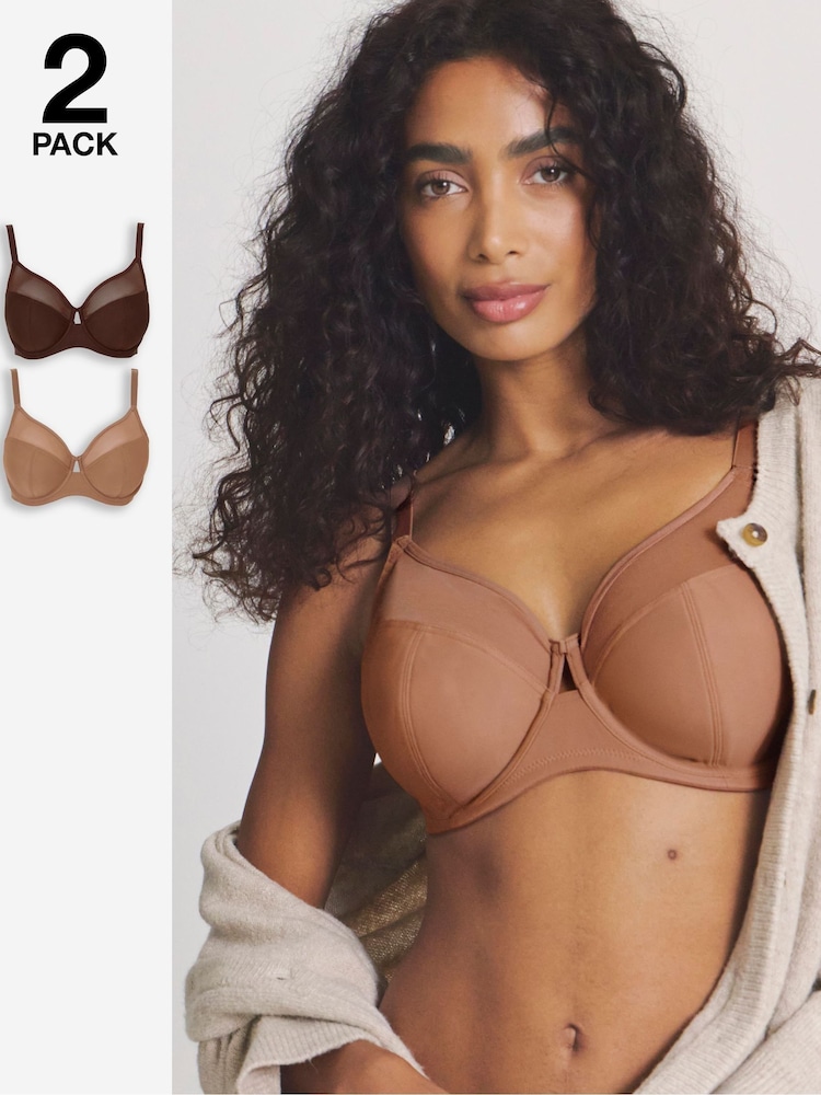 Simply Be Brown Pretty Secrets Minimiser Bras 2 Pack - Image 1 of 4