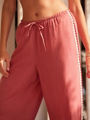 Pink Crochet Tie Waist Wide Leg Trousers with Linen - Image 4 of 4