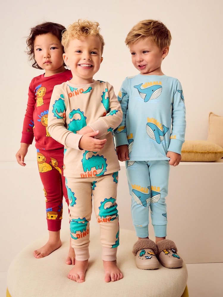 Red/Blue/Neutral Animal 3 Pack Snuggle Pyjamas (9mths-10yrs) - Image 1 of 1