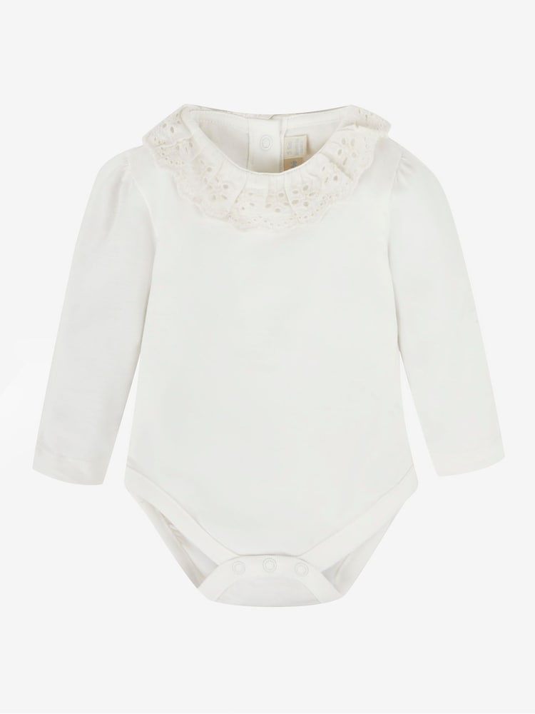 JoJo Maman Bébé Cream Broderie Frill Collar Body - Image 1 of 2