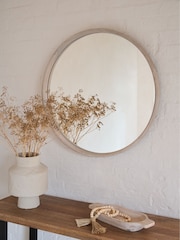French Connection White Wash Mango Wood Round Mirror - Image 1 of 5