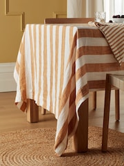 Secret Linen Store Orange Cora Stripe 100% Linen Tablecloth - Image 1 of 3