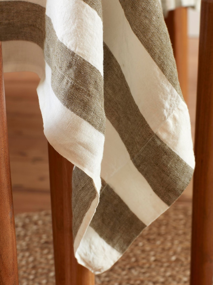 Secret Linen Store Green Cora Stripe Rectangle Tablecloth - Image 2 of 3 Secret Linen Store Green Cora Stripe Rectangle Tablecloth - Image 2 of 3