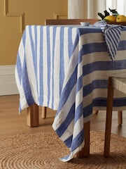 Secret Linen Store Blue Cora Stripe Linen Tablecloth - Image 1 of 4