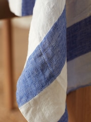 Secret Linen Store Blue Cora Stripe Linen Tablecloth - Image 2 of 4