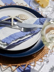 Secret Linen Store Blue Cora Stripe Linen Tablecloth - Image 3 of 4