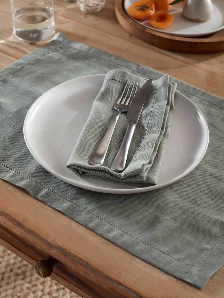 Secret Linen Store Green Twill Cotton Linen Placemats - Image 1 of 3 Secret Linen Store Green Twill Cotton Linen Placemats - Image 1 of 3