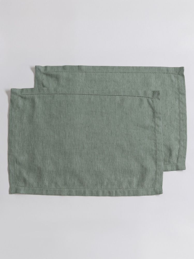 Secret Linen Store Green Twill Cotton Linen Placemats - Image 3 of 3 Secret Linen Store Green Twill Cotton Linen Placemats - Image 3 of 3
