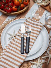 Secret Linen Store Orange Cora Stripe 100% Linen Table Runner - Image 3 of 4