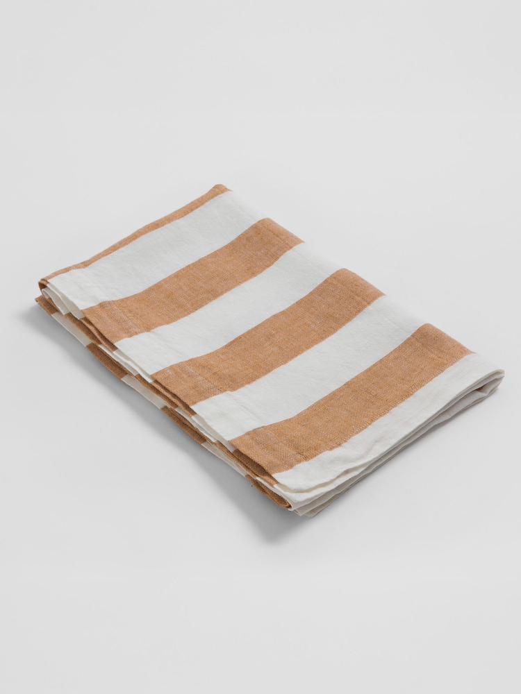 Secret Linen Store Orange Cora Stripe 100% Linen Table Runner - Image 4 of 4