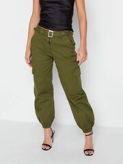PixieGirl Petite Green Belted Cuffed Jogger Jeans - Image 1 of 3
