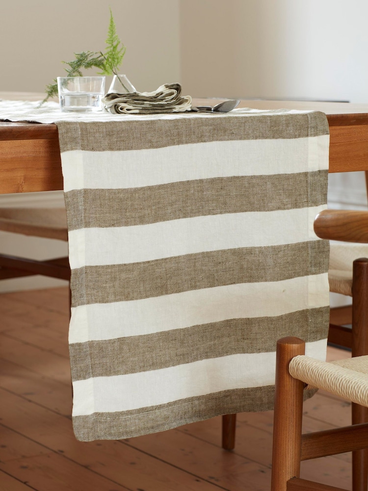 Secret Linen Store Green Cora Stripe Table Runner - Image 1 of 3 Secret Linen Store Green Cora Stripe Table Runner - Image 1 of 3