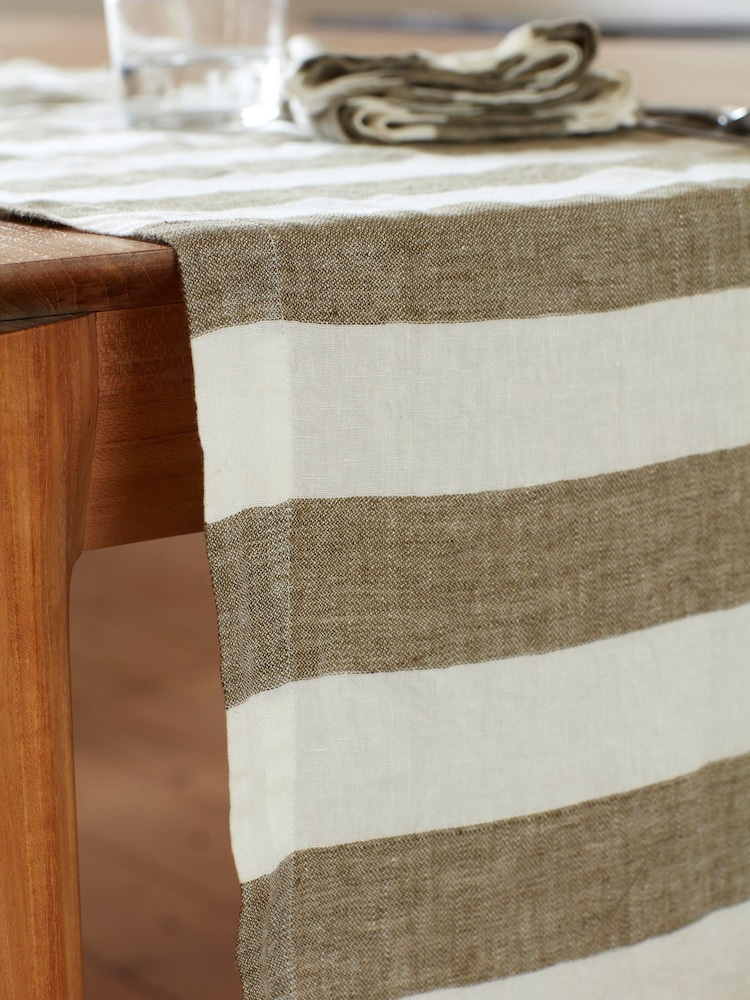 Secret Linen Store Green Cora Stripe Table Runner - Image 2 of 3 Secret Linen Store Green Cora Stripe Table Runner - Image 2 of 3