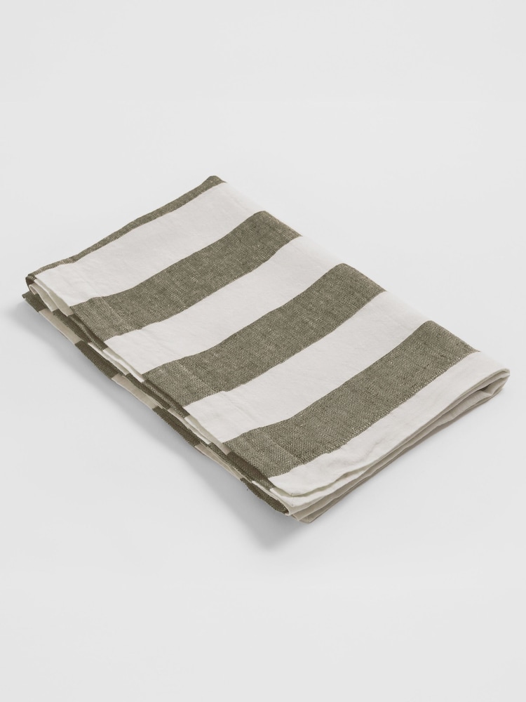 Secret Linen Store Green Cora Stripe Table Runner - Image 3 of 3 Secret Linen Store Green Cora Stripe Table Runner - Image 3 of 3