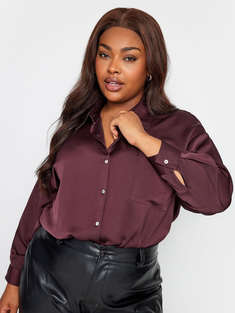 Yours Curve Red Cuffed Sleeve Shirt - Image 2 of 6 Yours Curve Red Cuffed Sleeve Shirt - Image 2 of 6