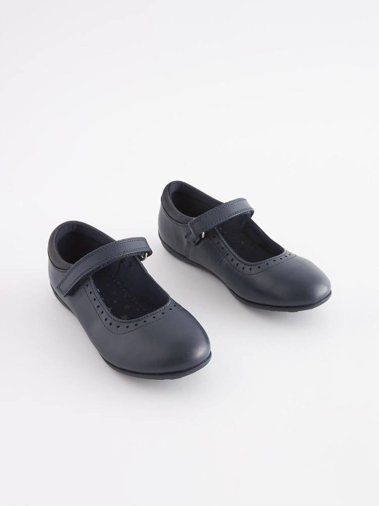 Navy Standard Fit (F) School Leather Mary Jane Brogues - Image 1 of 5