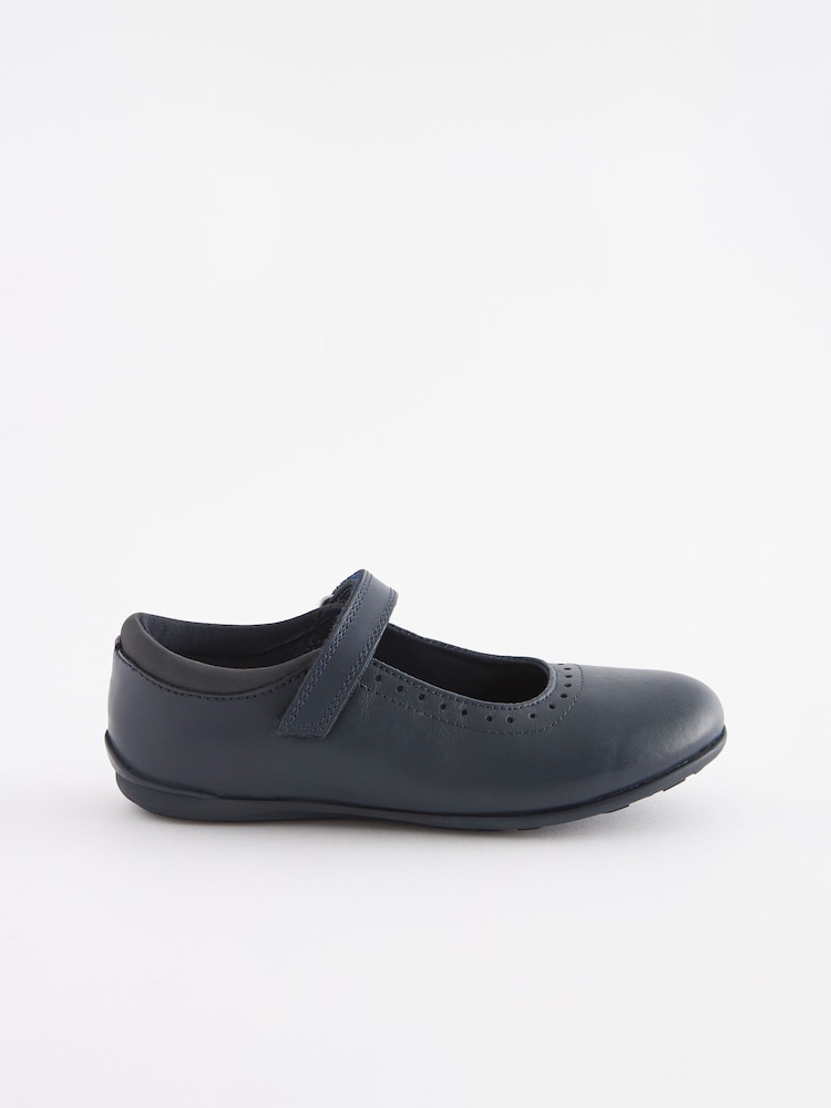 Navy Standard Fit (F) School Leather Mary Jane Brogues - Image 2 of 5