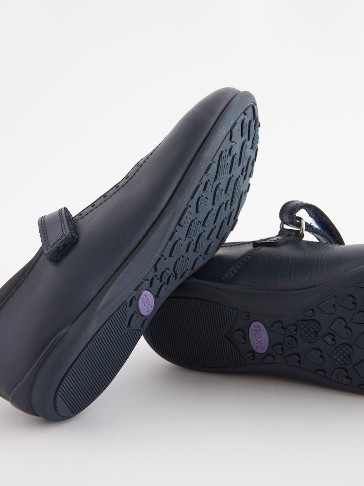 Navy Standard Fit (F) School Leather Mary Jane Brogues - Image 5 of 5