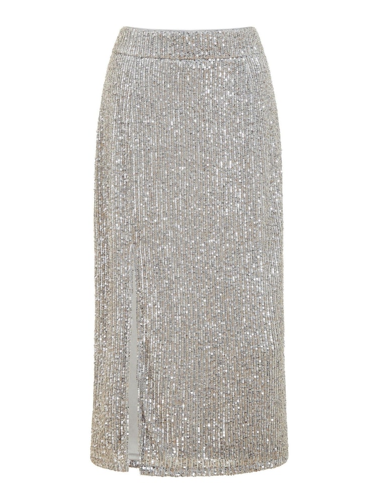 Yumi Silver Sequin Fitted Skirt With Front Slit - Image 5 of 5