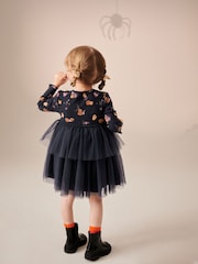 Charcoal Grey Halloween Printed Long Sleeve Party Dress (3mths-7yrs) - Image 2 of 6