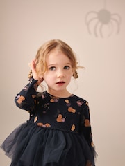 Charcoal Grey Halloween Printed Long Sleeve Party Dress (3mths-7yrs) - Image 3 of 6