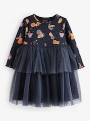 Charcoal Grey Halloween Printed Long Sleeve Party Dress (3mths-7yrs) - Image 4 of 6