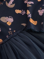 Charcoal Grey Halloween Printed Long Sleeve Party Dress (3mths-7yrs) - Image 6 of 6