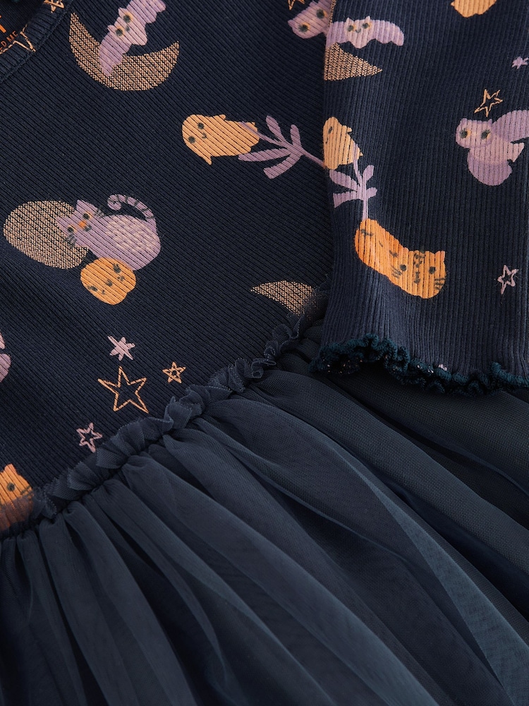Charcoal Grey Halloween Printed Long Sleeve Party Dress (3mths-7yrs) - Image 6 of 6