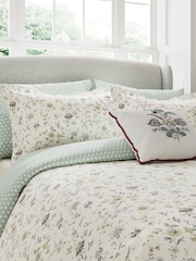 V&A Duck Egg Flora Cotton Duvet Cover & Pillowcase Set - Image 1 of 4