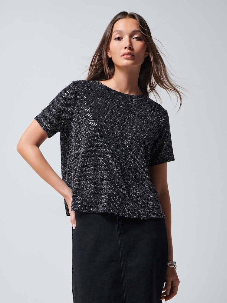 Black Sequin T-Shirt - Image 1 of 6
