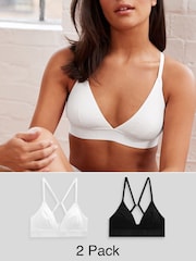 Black/White Cotton Logo Triangle Ultimate Comfort Bralets 2 Pack - Image 1 of 11