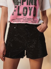 Black 100% Cotton Embellished Denim Shorts - Image 3 of 7