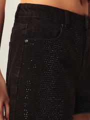 Black 100% Cotton Embellished Denim Shorts - Image 5 of 7