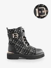 Baker by Ted Baker Girls Boucle Lace Up Black  Boots - Image 1 of 5