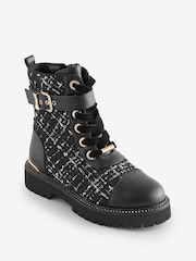 Baker by Ted Baker Girls Boucle Lace Up Black  Boots - Image 2 of 5