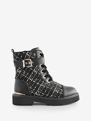 Baker by Ted Baker Girls Boucle Lace Up Black  Boots - Image 3 of 5