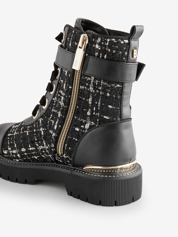 Baker by Ted Baker Girls Boucle Lace Up Black  Boots - Image 5 of 5