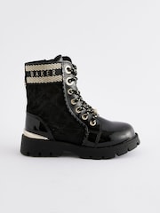Baker by Ted Baker Girls Quilted Lace Up Black Boots with Gold Trims - Image 1 of 5