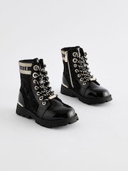 Baker by Ted Baker Girls Quilted Lace Up Black Boots with Gold Trims - Image 2 of 5
